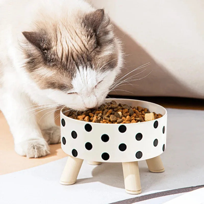 Black & White Polka Dot Checkerboard Pet Bowl