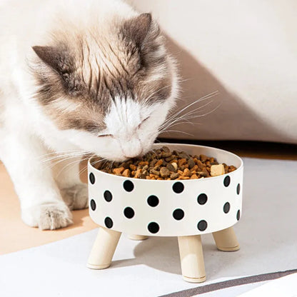 Black & White Polka Dot Checkerboard Pet Bowl