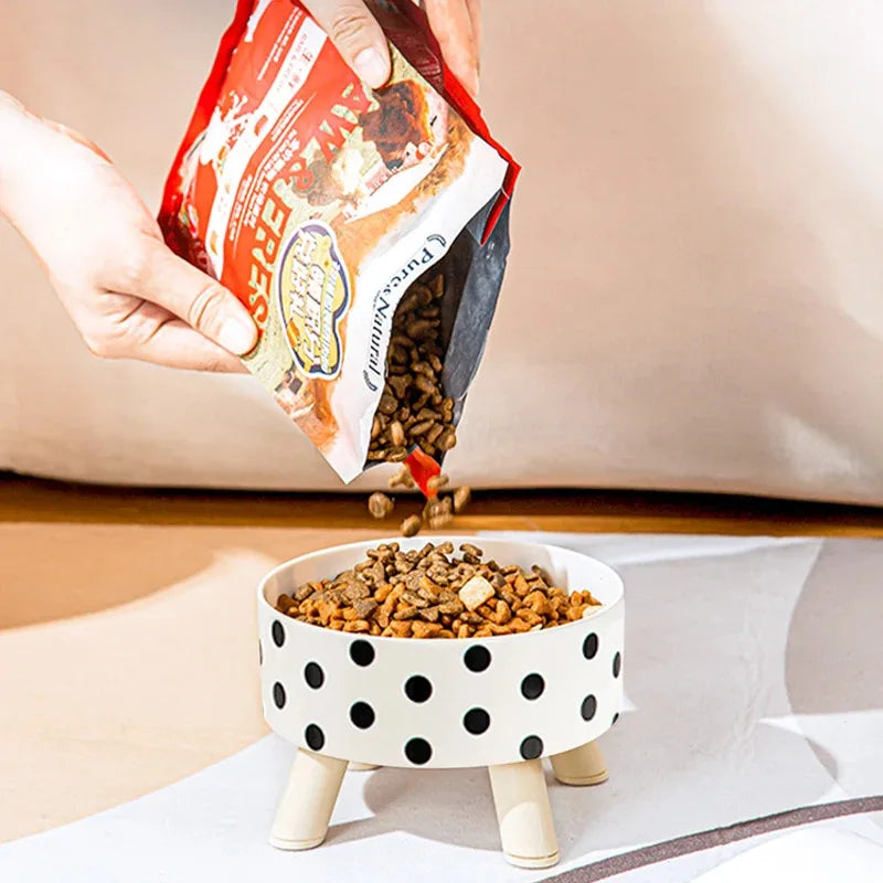 Black & White Polka Dot Checkerboard Pet Bowl