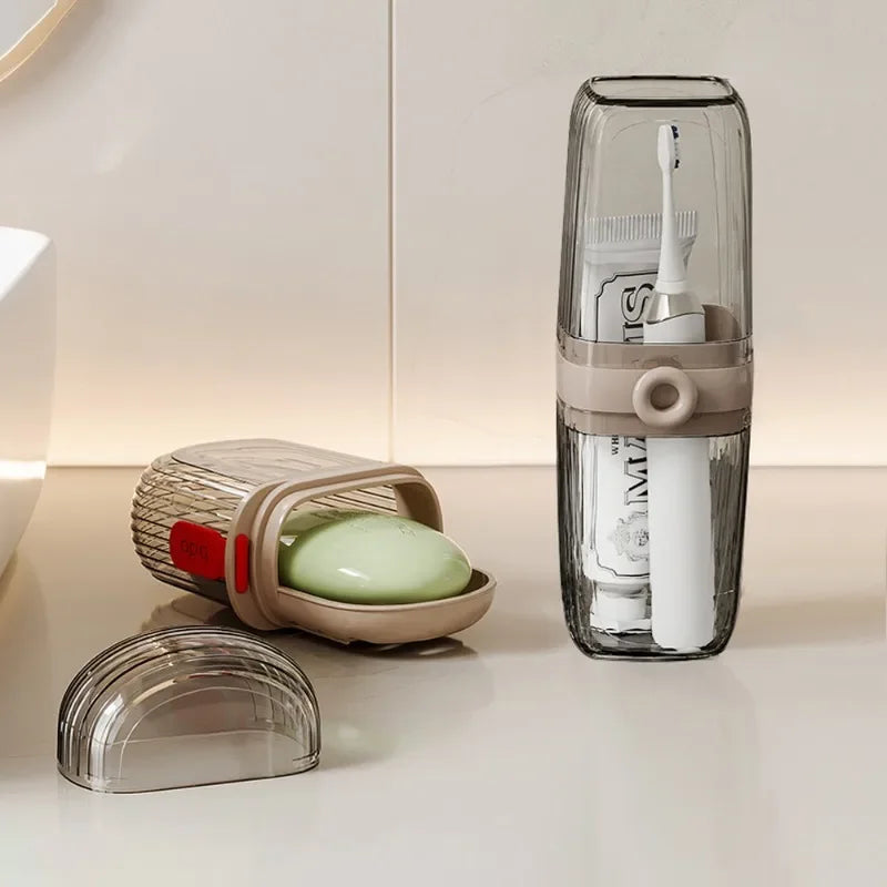 Juego de caja de jabón portátil de viaje y soporte para cepillos de dientes