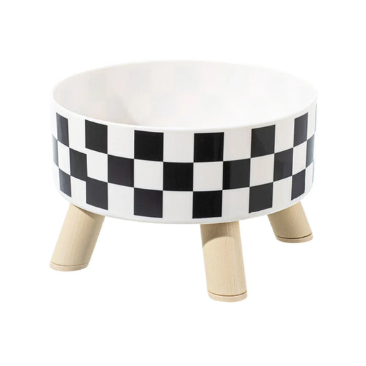 Black & White Polka Dot Checkerboard Pet Bowl
