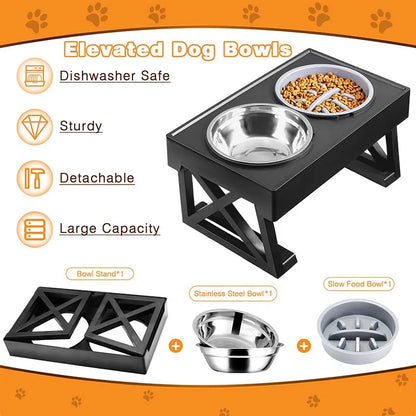 Dog Double Elevated Bowls with Stand