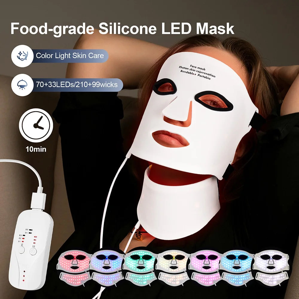Silicone LED Face & Neck Mask – 7-Color Light Therapy Beauty Device