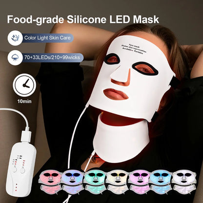Silicone LED Face & Neck Mask – 7-Color Light Therapy Beauty Device