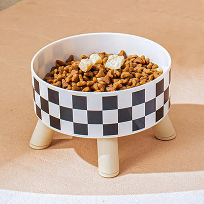 Black & White Polka Dot Checkerboard Pet Bowl