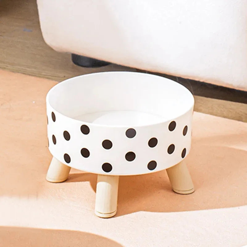 Black & White Polka Dot Checkerboard Pet Bowl